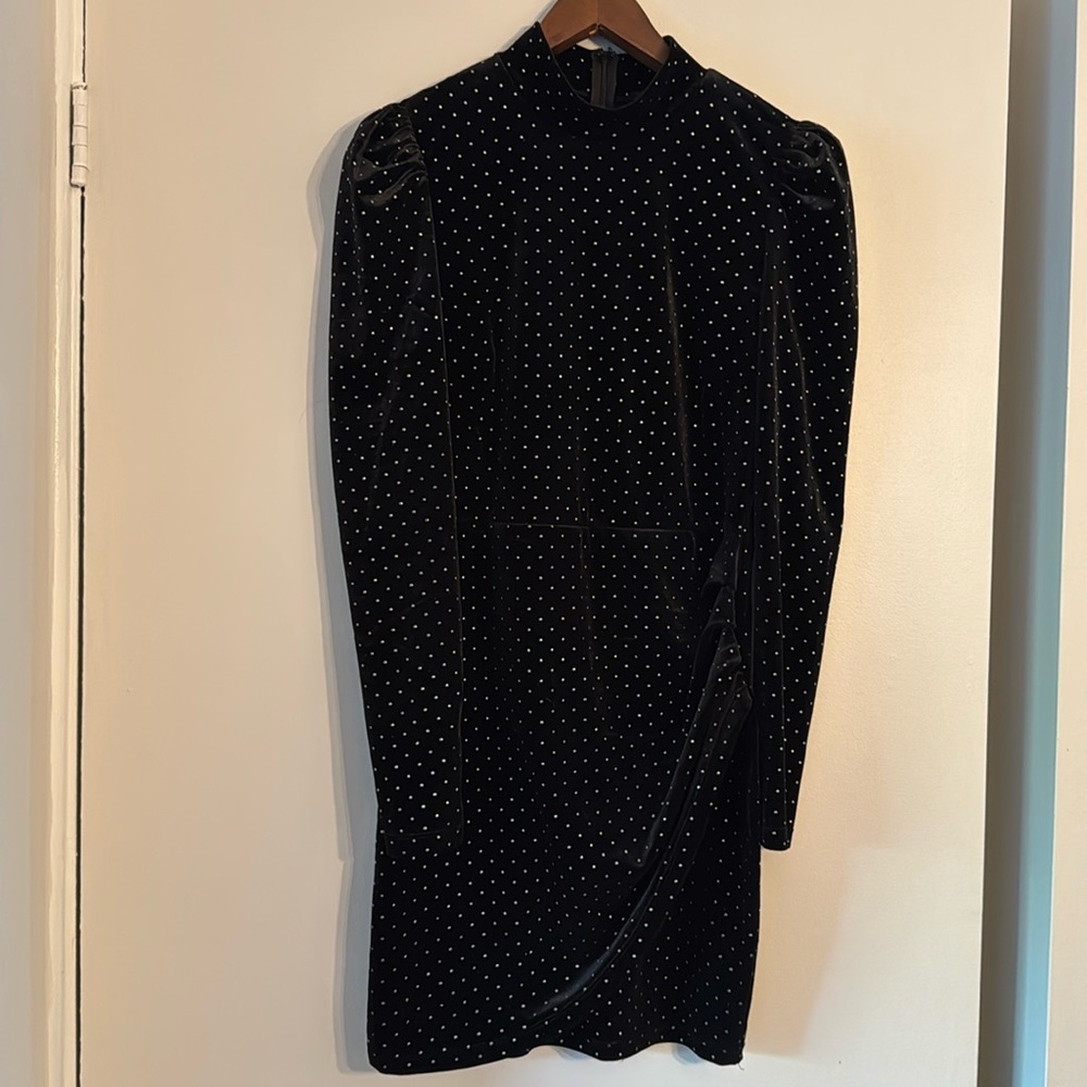 Dynamite Velvety Black high neck body con dress with silver sparkle Size Small